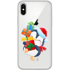 Чохол для iPhone X / Xs MixCase Новий рік пінгвін із подарунками