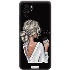 Чохол для Xiaomi Redmi Note 10 / 10s Mixcase чорний з мікрофіброю дівчина з кавою