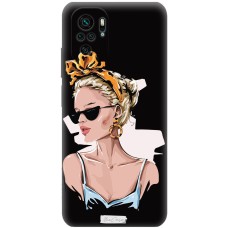 Чохол для Xiaomi Redmi Note 10 / 10s Mixcase чорний з мікрофіброю дівчина з обручем