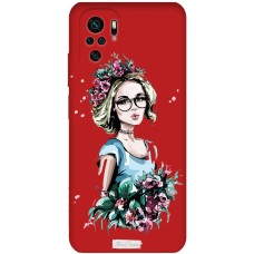 Чохол для Xiaomi Redmi Note 10 / 10s Mixcase червоний з мікрофіброю дівчина з квітами