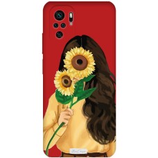 Чохол для Xiaomi Redmi Note 10 / 10s Mixcase червоний з мікрофіброю соняшники