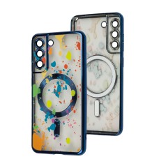 Чохол для Samsung Galaxy S21 FE (G990) WAVE Metal Color MagSafe blue плями