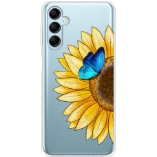 Чохол для Samsung Galaxy M14 (M146) Mixcase квіти соняшник з блакитним метеликом