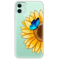Чохол для iPhone 12 mini Mixcase квіти соняшник з блакитним метеликом