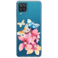 Чохол для Samsung Galaxy A12 / M12 MixCase стрази квіти метелика