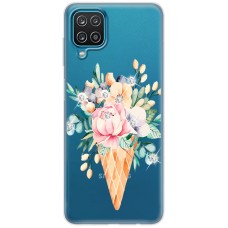 Чохол для Samsung Galaxy A12 / M12 MixCase стрази ріжок з квітами