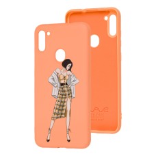 Чохол для Samsung Galaxy A11 / M11 Wave Fancy plaid skirt girl / peach