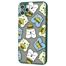 Чохол для iPhone 11 Pro Max Wave Cartoon bear and burger / forest green