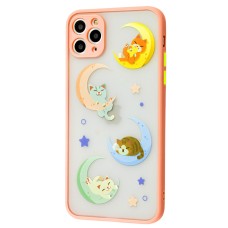 Чохол для iPhone 11 Pro Max Wave Cartoon cats on the moon / peach