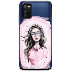 Чохол для Samsung Galaxy A03s (A037) MixCase дівчина в окулярах на рожевому
