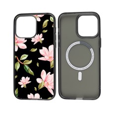 Чохол для iPhone 13 Pro MixCase MagSafe MagSafe квіти на чорному