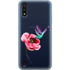 Чохол для Samsung Galaxy A01 (A015) Mixcase квіти колібрі в півоні