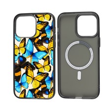 Чохол для iPhone 13 Pro Max MixCase MagSafe жовто-блакитні метелики