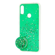 Чохол для Xiaomi Redmi 7 блискітки + popsocket "бірюзовий"