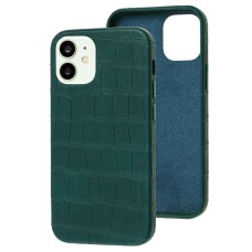 Чохол для iPhone 12 mini Leather croco full зелений