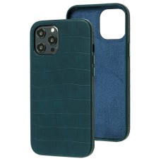 Чохол для iPhone 12 Pro Max Leather croco full зелений
