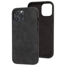 Чохол для iPhone 12 Pro Max Leather croco full чорний