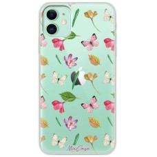 Чохол для iPhone 11 Mixcase квіти білі та рожеві метелики у квітах