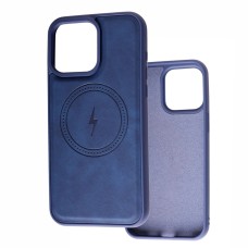 Чохол для iPhone 13 Pro Side Leather MagSafe синій