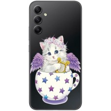 Чохол для Samsung Galaxy A14 Mixcase зі стразами котик у чашці