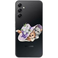 Чохол для Samsung Galaxy A14 Mixcase зі стразами котики в капелюс