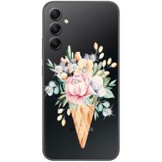 Чохол для Samsung Galaxy A14 Mixcase зі стразами ріжок з квітами