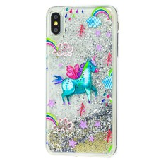 Чохол для iPhone Xs Max блискітки вода сріблястий "єдиноріг"