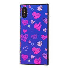 Чохол YCT для iPhone X / Xs прямокутний синій "серця"
