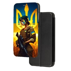 Чохол-книжка патріотична Samsung Galaxy A72 дівчина воїн з гербом