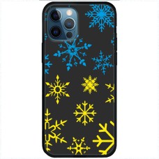 Чохол для iPhone 14 Pro MixCase Новий рік синьо-жовті сніжинки