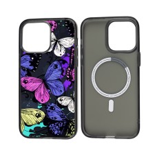Чохол для iPhone 14 Pro Max MixCase MagSafe рожеві фіолетові метелики