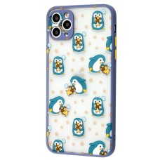 Чохол для iPhone 11 Pro Max Wave Cartoon penguins and dogs / lavender gray