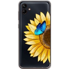 Чохол для Samsung Galaxy A04e (A042) Mixcase квіти соняшник з блакитним метеликом