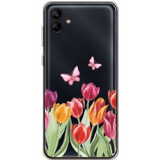 Чохол для Samsung Galaxy A04e (A042) Mixcase квіти тюльпани з двома метеликами