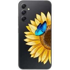 Чохол для Samsung Galaxy A14 Mixcase квіти соняшник з блакитним метеликом