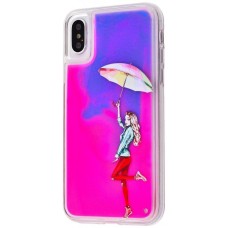 Чохол для iPhone X / Xs "Neon пісок" рожево-синій "дівчина під парасолькою"