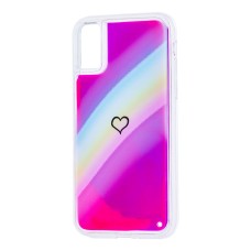 Чохол для iPhone X / Xs "Neon пісок" рожевий "райдуга / серце"