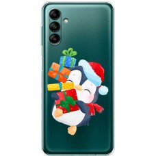 Чохол для Samsung Galaxy A04S (A047) MixCase Новий рік пінгвін з подарунками