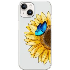 Чохол для iPhone 15 Mixcase квіти соняшник з блакитним метеликом