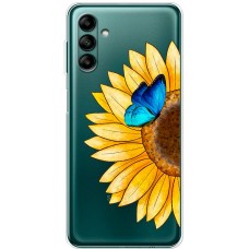 Чохол для Samsung Galaxy A04S (A047) Mixcase квіти соняшник з блакитним метеликом