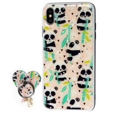 Чохол для iPhone Xs Max блискітки print + popsocket "панда"