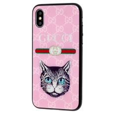 Чохол для iPhone X / Xs Vip Blue Glitter рожевий "кіт"