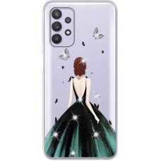 Чохол зі стразами Samsung A325 Galaxy A32 Girl in the green dress