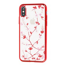 Чохол Diamond Flowers для iPhone X/Xs зі стразами червоний