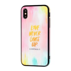 Чохол для iPhone X / Xs glass "love never gives up"