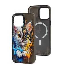 Чохол для iPhone 14 Pro Max MaccClear MagSafe black котик прозрачный