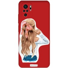 Чохол для Xiaomi Redmi Note 10 / 10s Mixcase червоний з мікрофіброю дівчина з бантом