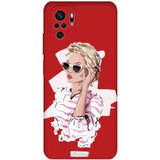 Чохол для Xiaomi Redmi Note 10 / 10s Mixcase червоний з мікрофіброю дівчина в окуляра