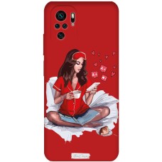 Чохол для Xiaomi Redmi Note 10 / 10s Mixcase червоний з мікрофіброю дівчина зі смартф