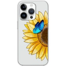 Чохол для iPhone 15 Pro Mixcase квіти соняшник з блакитним метеликом